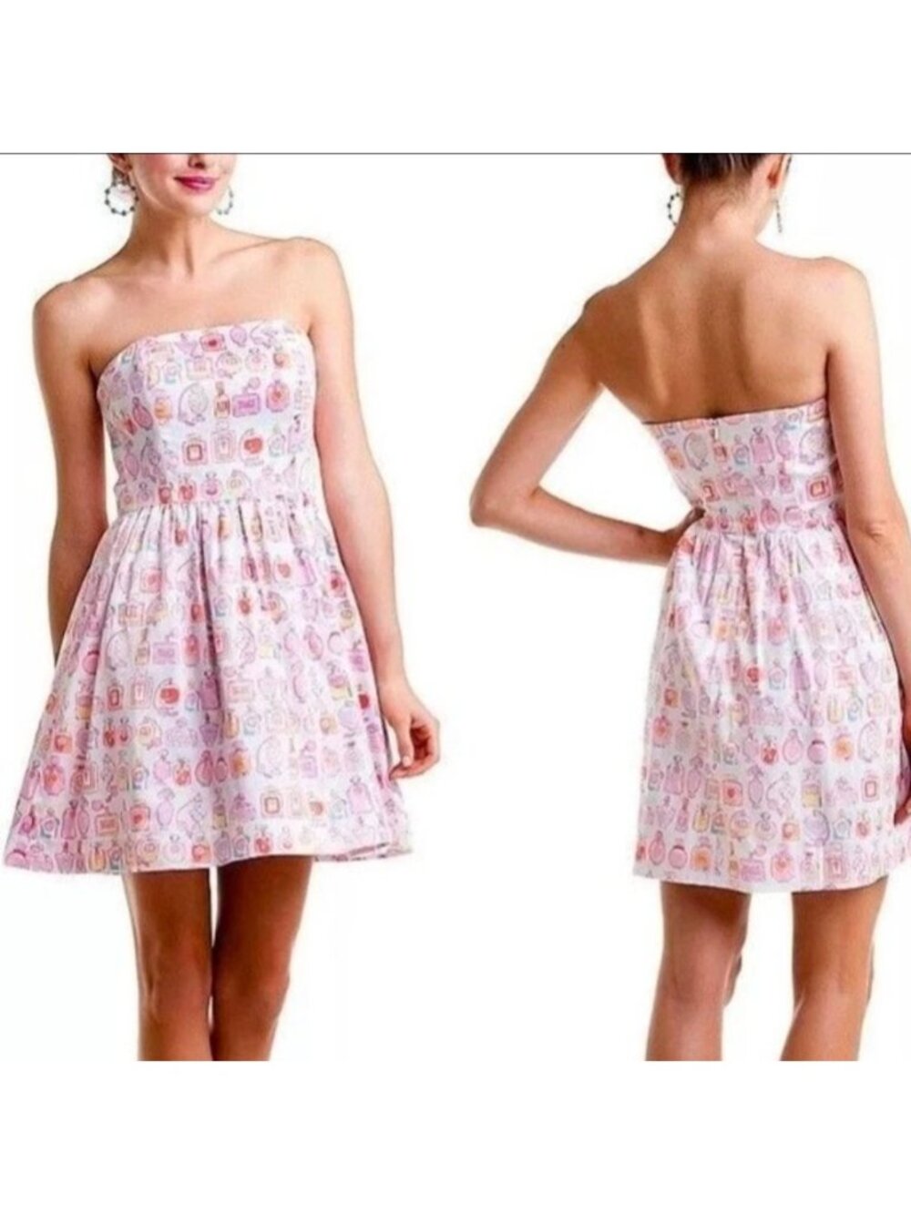 Lilly Pulitzer Size 8 Lottie Strapless Dress Pink White Whimsical Summer Preppy